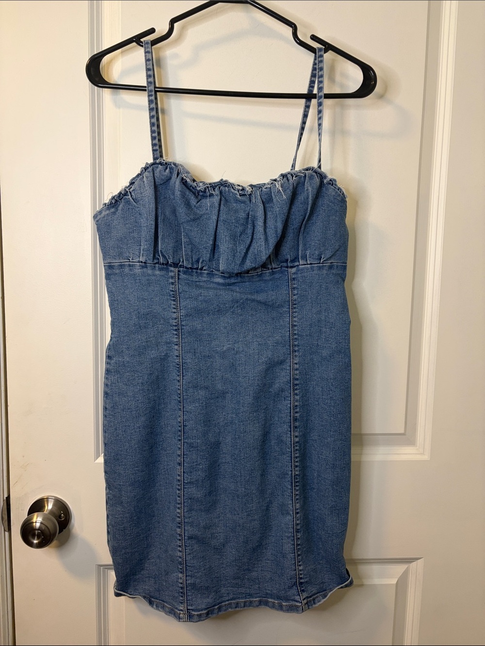 Divided Denim Ruched Bust Spaghetti-Strap Mini Dress - Blue